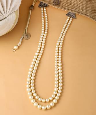 White Pearl Beaded Necklace For Men 1