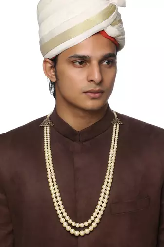 White Pearl Beaded Necklace For Men