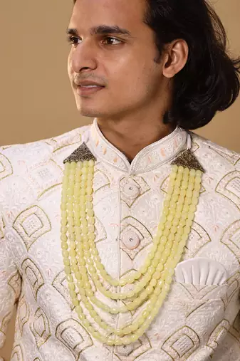 Yellow Beaded Necklace For Men