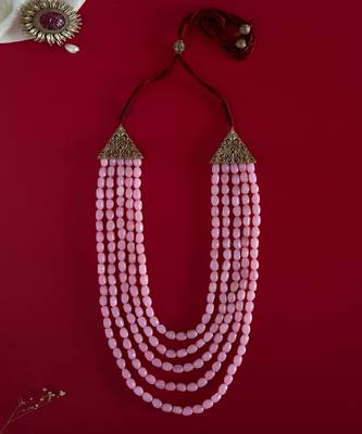 Pink Beaded Necklace For Men 1