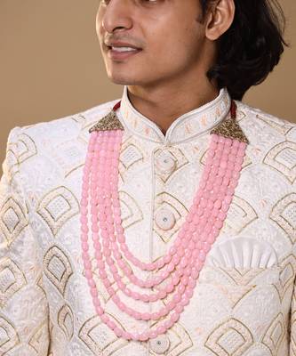 Pink Beaded Necklace For Men 4