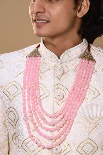 Pink Beaded Necklace For Men