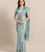 Blue Japan satin print work saree with blouse