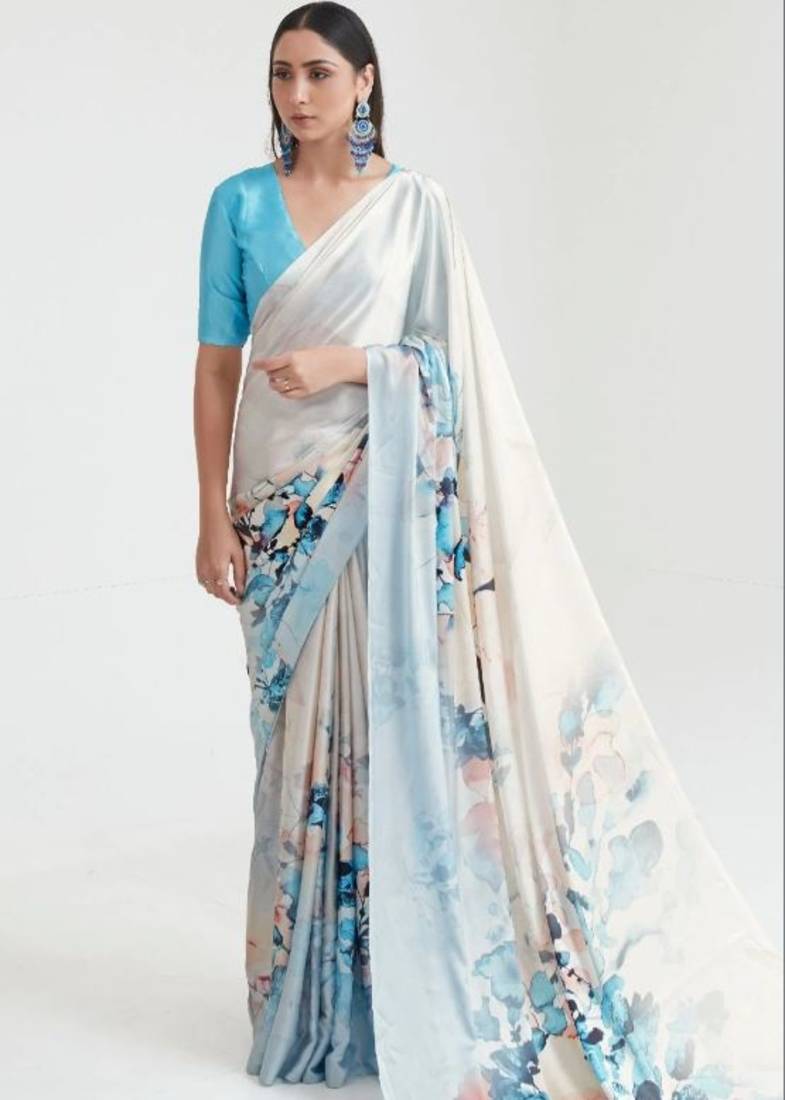 Women's Japan Satin Silk Saree With Unstitched Boluse Piece