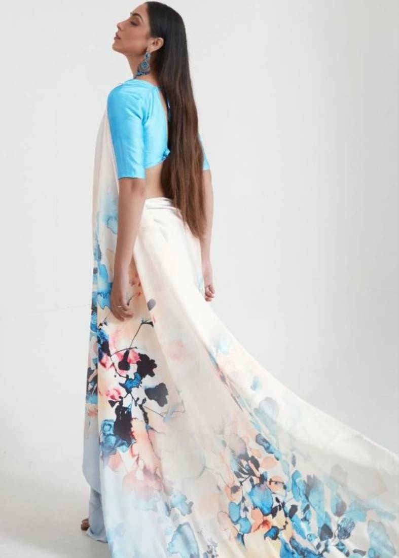 Women's Japan Satin Silk Saree With Unstitched Boluse Piece