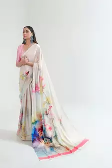Women's Japan Satin Silk Saree With Unstitched Boluse Piece