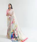 Women's Japan Satin Silk Saree With Unstitched Boluse Piece