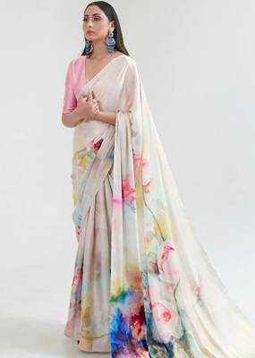 Women's Japan Satin Silk Saree With Unstitched Boluse Piece 2