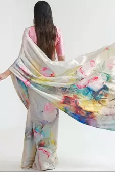 Women's Japan Satin Silk Saree With Unstitched Boluse Piece