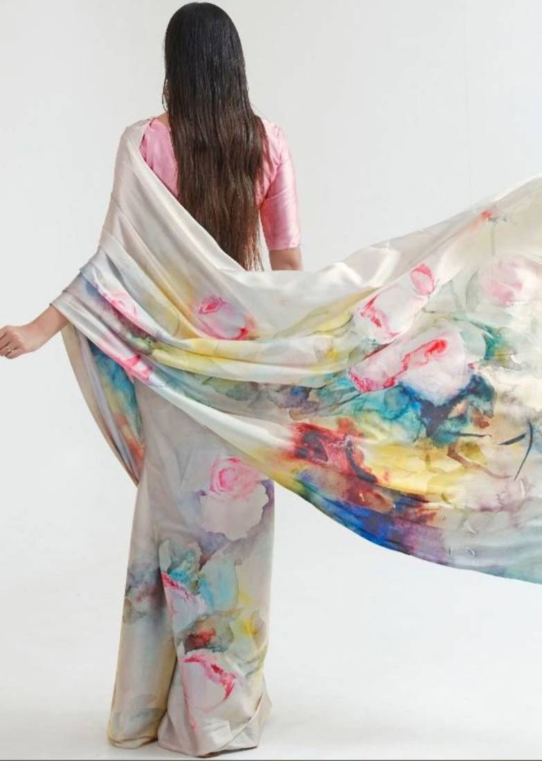 Women's Japan Satin Silk Saree With Unstitched Boluse Piece