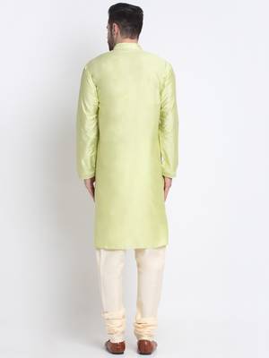 Kraft India Men Green Silk Embroided Sequence Kurta Only 2