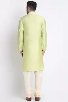 Kraft India Men Green Silk Embroided Sequence Kurta Only