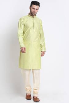 Kraft India Men Green Silk Embroided Sequence Kurta Only