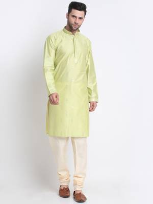 Kraft India Men Green Silk Embroided Sequence Kurta Only 1
