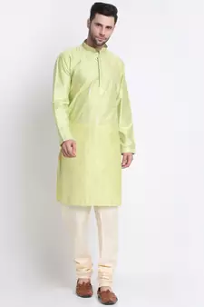 Kraft India Men Green Silk Embroided Sequence Kurta Only