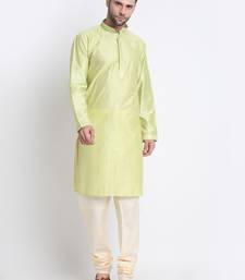 Kraft India Men Green Silk Embroided Sequence Kurta Only