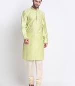 Kraft India Men Green Silk Embroided Sequence Kurta Only