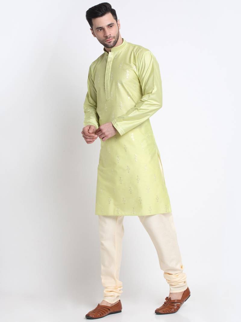 Kraft India Men Green Silk Embroided Sequence Kurta Only