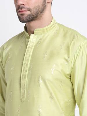 Kraft India Men Green Silk Embroided Sequence Kurta Only 4