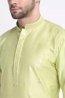 Kraft India Men Green Silk Embroided Sequence Kurta Only