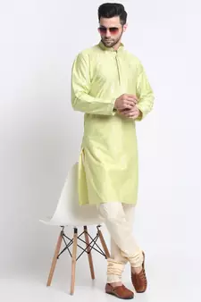 Kraft India Men Green Silk Embroided Sequence Kurta Only