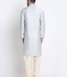 Kraft India Men Grey Silk Embroided Sequence Kurta Only