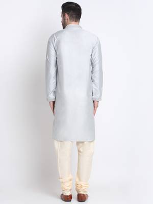 Kraft India Men Grey Silk Embroided Sequence Kurta Only 2