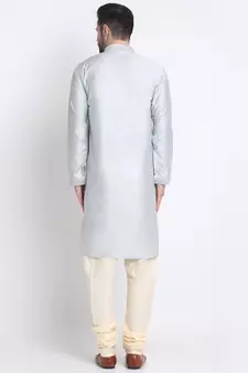 Kraft India Men Grey Silk Embroided Sequence Kurta Only