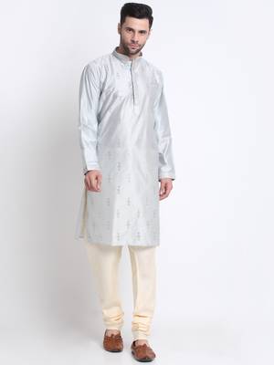 Kraft India Men Grey Silk Embroided Sequence Kurta Only 1