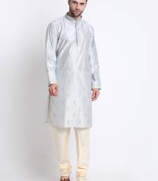 Kraft India Men Grey Silk Embroided Sequence Kurta Only