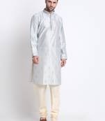 Kraft India Men Grey Silk Embroided Sequence Kurta Only