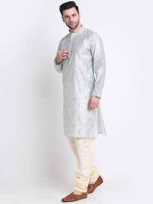 Kraft India Men Grey Silk Embroided Sequence Kurta Only 3