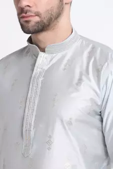 Kraft India Men Grey Silk Embroided Sequence Kurta Only