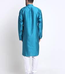 Kraft India Men Blue Silk Jacquard Sequence Kurta Only