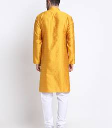 Men Mustard Silk Jacquard Sequence Kurta Only