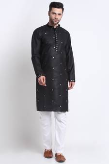 Kraft India Men Black Cotton Sequence Kurta Only