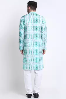 Men Green Cotton Batik Print Kurta Only