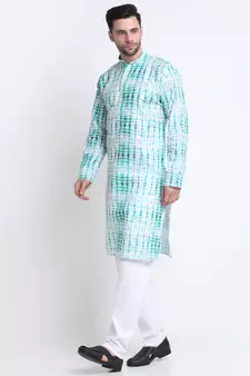 Men Green Cotton Batik Print Kurta Only