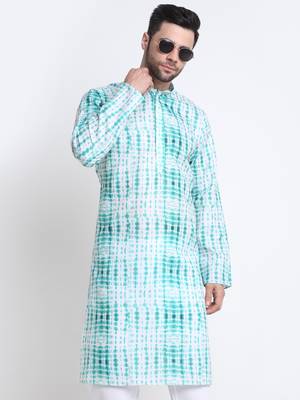 Men Green Cotton Batik Print Kurta Only 5