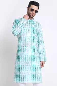 Men Green Cotton Batik Print Kurta Only