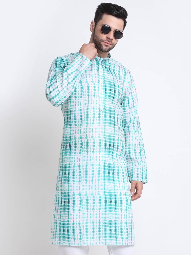 Men Green Cotton Batik Print Kurta Only