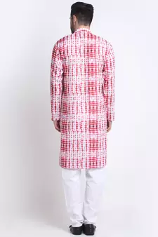 Men Red Cotton Batik Print Kurta Only