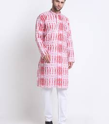 Men Red Cotton Batik Print Kurta Only