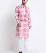 Men Red Cotton Batik Print Kurta Only