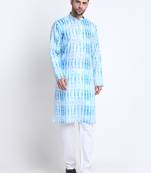Men Sky Cotton Batik Print Kurta Only