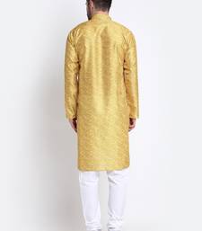 Kraft India Men Mustard Silk Geometric Print Kurta Only