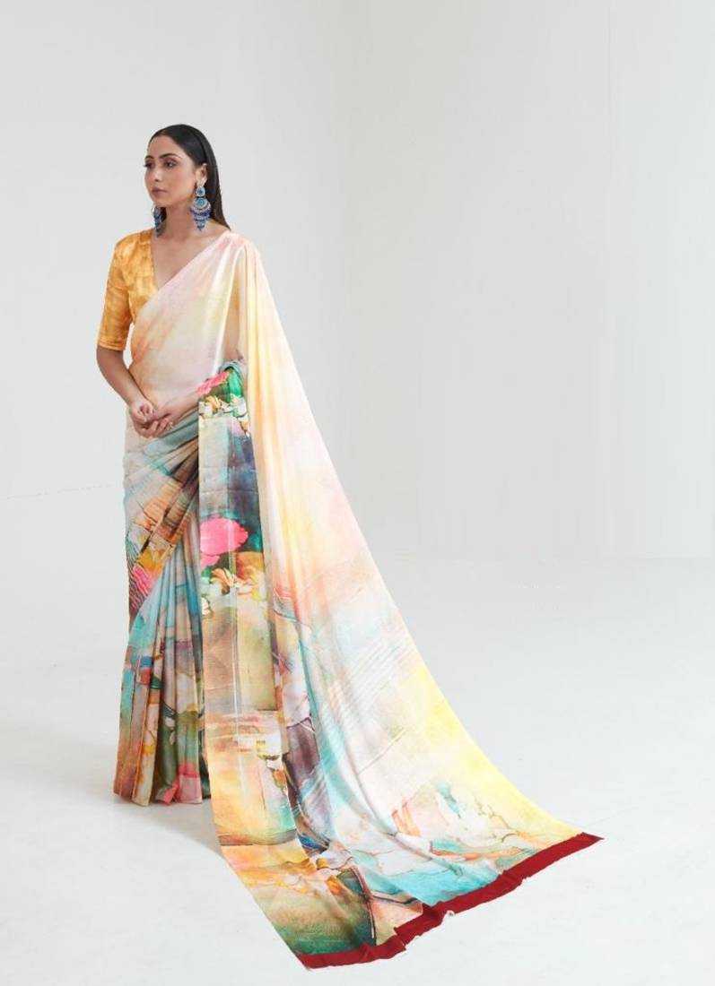 Women's Japan Satin Silk Saree With Unstitched Boluse Piece