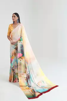 Women's Japan Satin Silk Saree With Unstitched Boluse Piece