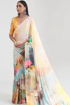 Women's Japan Satin Silk Saree With Unstitched Boluse Piece