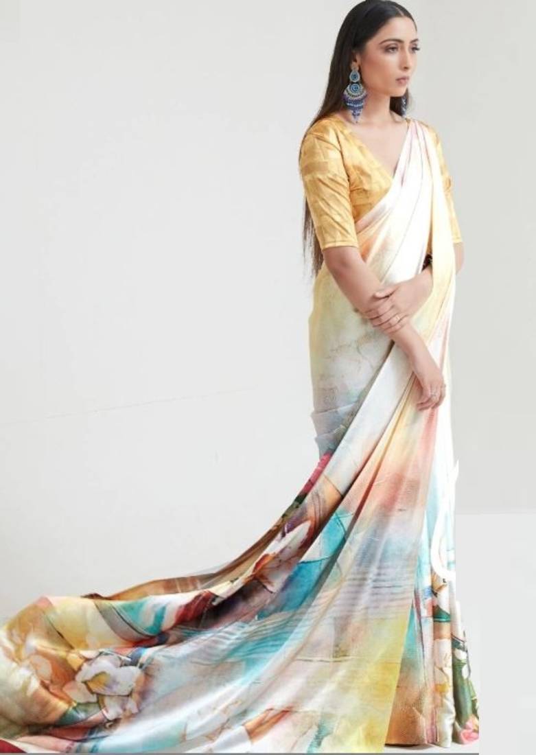 Women's Japan Satin Silk Saree With Unstitched Boluse Piece